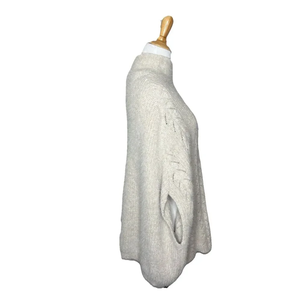 Anthropologie Akemi & Kin Eyelash Turtleneck One Size Biege Cable Knit Poncho